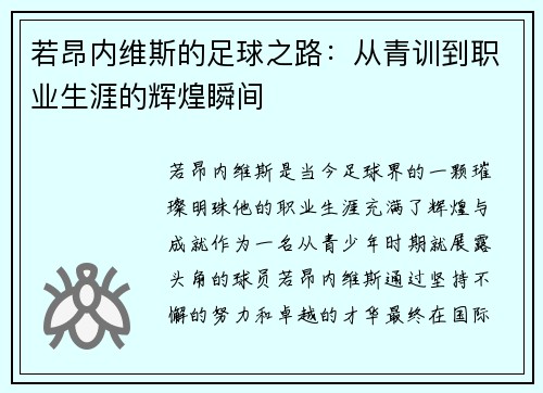 若昂内维斯的足球之路：从青训到职业生涯的辉煌瞬间